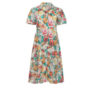 20129083-00 Flower Print Midi Dress With Tailored Collar