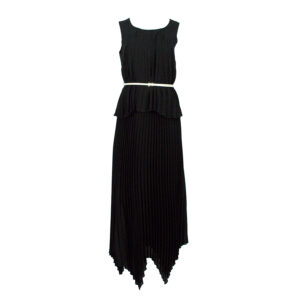 CFC0093790003-00 Asymmetric Cut Pleated Black Dress