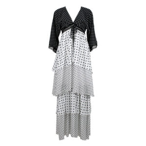 FP20378-00 Black And White Polka-Dot V-Neck Dress