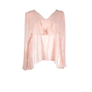 1934003-00 Ruffled V-Neck Glossy Pink Shirt