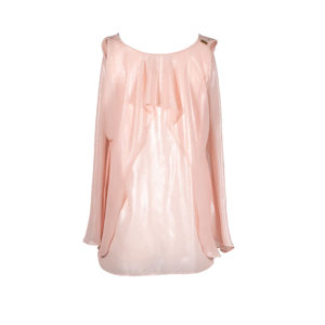 1934003-01 Ruffled V-Neck Glossy Pink Shirt