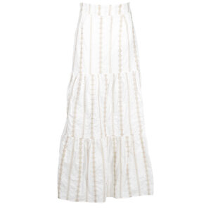 2011005-00 Ruffled Broderie White Maxi Skirt