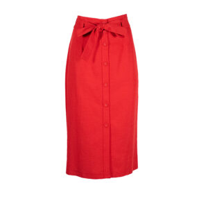 560065-00 Red Pencil Skirt With Belt And Buttons