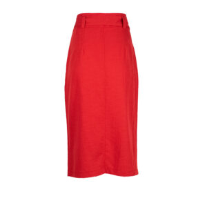 560065-01 Red Pencil Skirt With Belt And Buttons