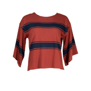 191-003-00 Blue Striped Brown Shirt With Flared Sleeves