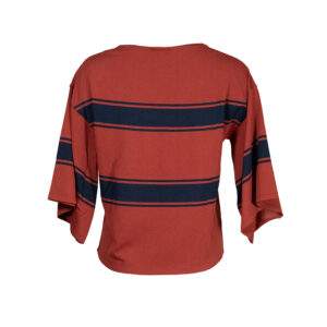 191-003-01 Blue Striped Brown Shirt With Flared Sleeves