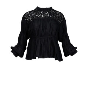 20212046-00 Ruffled Black Shirt With Lace