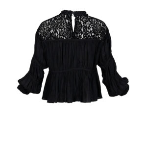 20212046-01 Ruffled Black Shirt With Lace