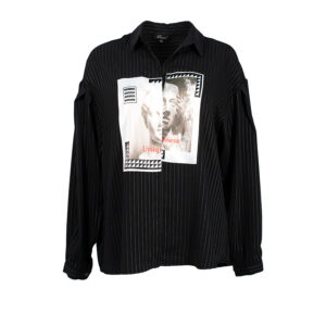 598059-00 Black Striped Bottonless Shirt With Print