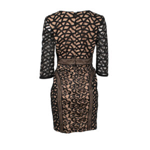 575079-01 Beige Dress With Black Lace Details