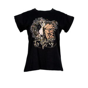 CFC0099747003-00 Butterfly And Clock Printed Black Tee