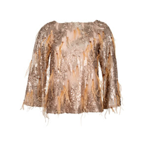 558130-00 Beige Shirt With Fearthers And Sequins