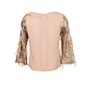 558130-01 Beige Shirt With Fearthers And Sequins
