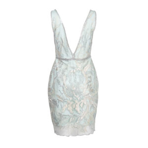 575070-01 Light Blue Mini Dress With Silver Embroidery