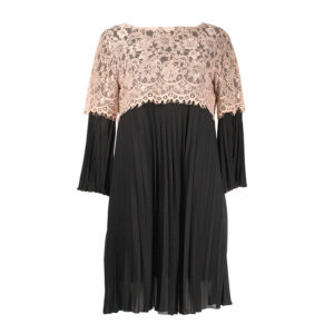 CFC0094421003-00 Black Pleated Dress With Beige Lace Top