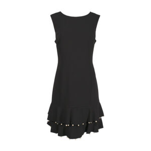 575084-00 Mini Black Dress With Pearled Ruffles