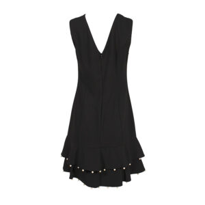 575084-01 Mini Black Dress With Pearled Ruffles