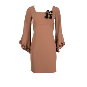 CFC0015985002-00 Brown Midi Dress With Flared Sleeves