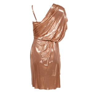 AB06611E2-01 Asymmetric Bronze Draped Dress