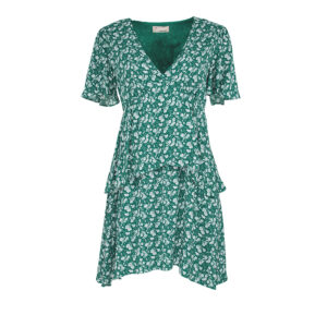 21122152-00 Green V-Neck Dress With Ruffles