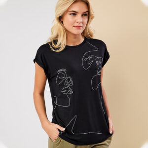 072.10.01.001-mdl Black T-Shirt With Rhinestone Faces