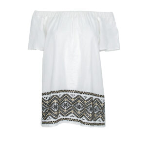 331021-00 Off-Shoulder Embroidered White Shirt