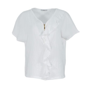 K21-240_WHT-00 White Zip-Up Shirt With Ruffles