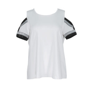 K21-80_WHT-00 Striped Cold-Shoulder White T-Shirt