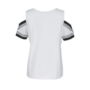 K21-80_WHT-01 Striped Cold-Shoulder White T-Shirt