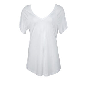 T486L002-00 Long White V-Neck T-Shirt