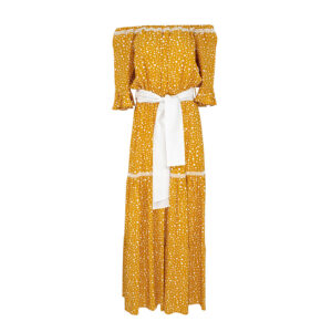 072.50.01.002_YLW-00 Off-Shoulder Yellow Maxi Dress With Polka Dots