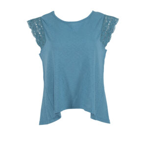 K21-245_BLU-00 Blue Shirt With Lace Sleeves