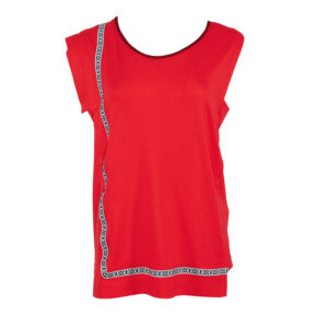 K21-35_RED-00 One-Sleeve Red Top