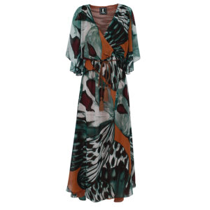 2106023_ONG-00 Flutter Fold Sleeve Orange Print Dress