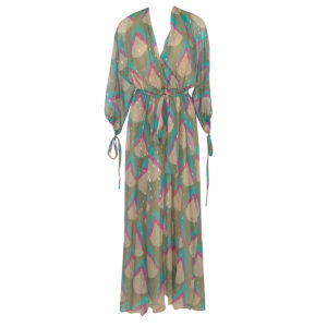 2116027_GRN-00 Green Maxi Dress With Gold Spots