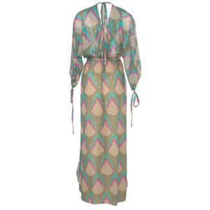 2116027_GRN-01 Green Maxi Dress With Gold Spots