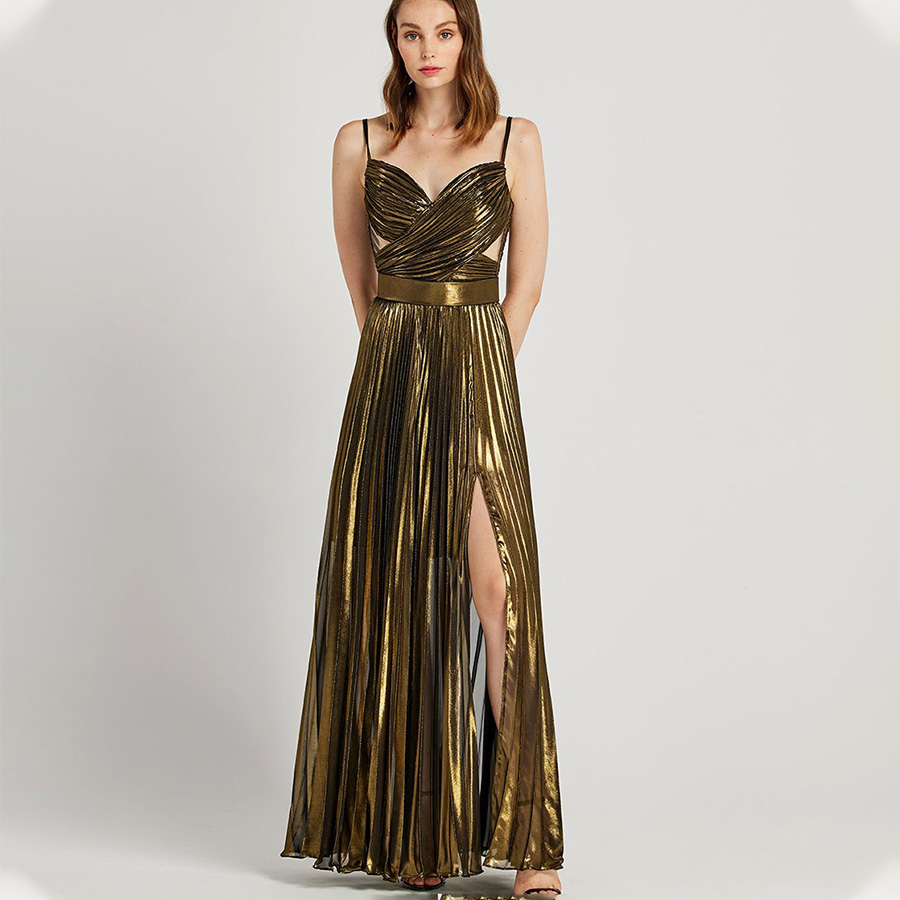 073.50.03.015-mdl Pleated Bronze Dress With Belt Forel