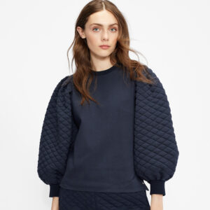 253439-mdl Izadori Quilted Sleeve Blue Jersey