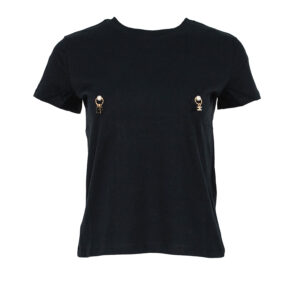 MA20616E2_110-00 Black T-Shirt With Piercing Applique