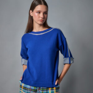 IB22040-mdl Blue Sweater With Silver Stripe