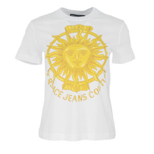 72HAHF10-72DP613_G03-00 Sun Print Logoed White T-Shirt Versace Jeans Couture