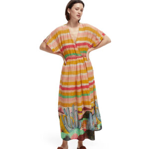 166627_0599-mdl Μακρύ Πολύχρωμο Φόρεμα Με V Scotch And Soda