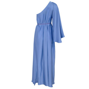 2206034_BLU-01 Olympia Μακρύ Μπλε Φόρεμα Με Έναν Ώμο C-Throu