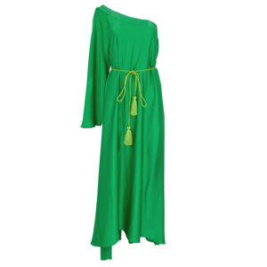 2206034_GRN-00 Olympia Μακρύ Πράσινο Φόρεμα Με Έναν Ώμο C-Throu