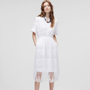 221W1309_100-mdl Άσπρο Φόρεμα Μπροντερί Με Κρόσσια Karl Lagerfeld