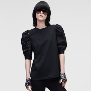 221W1715_999-mdl Μαύρο T-Shirt Με Μανίκια Μπροντερί Karl Lagerfeld