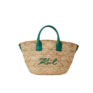 221W3081_600-00 Μεγάλη Ψάθινη Τσάντα Με Πράσινο Logo Karl Lagerfeld
