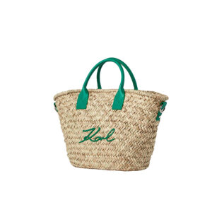 221W3081_600-01 Μεγάλη Ψάθινη Τσάντα Με Πράσινο Logo Karl Lagerfeld