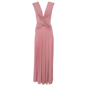 AB22022E2_AH7-00 Ροζ Πλισέ Αμπιγιέ Φόρεμα Με Κόμπο Elisabetta Franchi