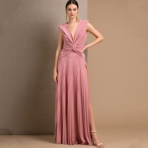 AB22022E2_AH7-mdl Ροζ Πλισέ Αμπιγιέ Φόρεμα Με Κόμπο Elisabetta Franchi